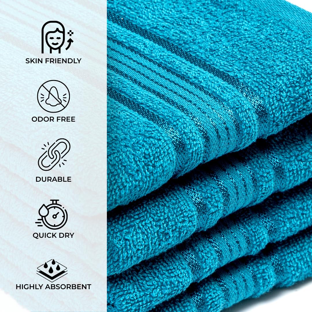 Akiko Home 100% Cotton Essential Series Hand Towels 800 Gsm | Soft, Absorbent & Durable, Cotton Hand Towel For Bathroom Use, Gentle On Skin- Pack Of 4 (Teal)