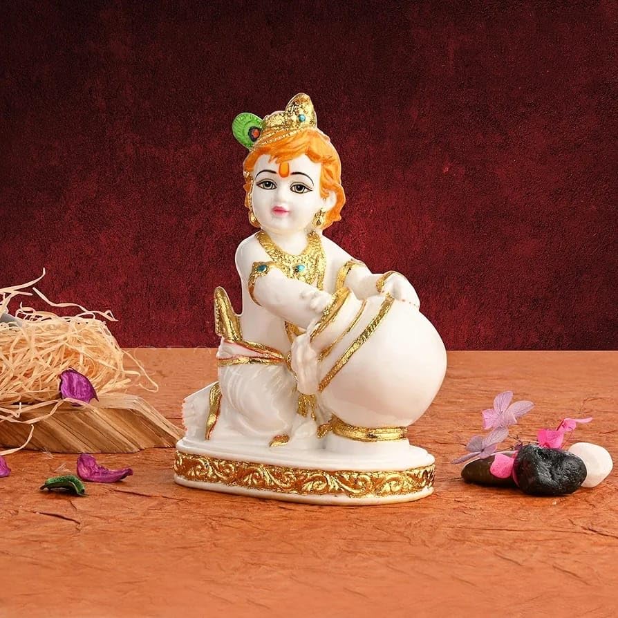 Lord Krishna Idol, Handcrafted White Laddu Gopal Murti, Resin, Idol - 4 Inch, Little Krishna Idol, All Occasions
