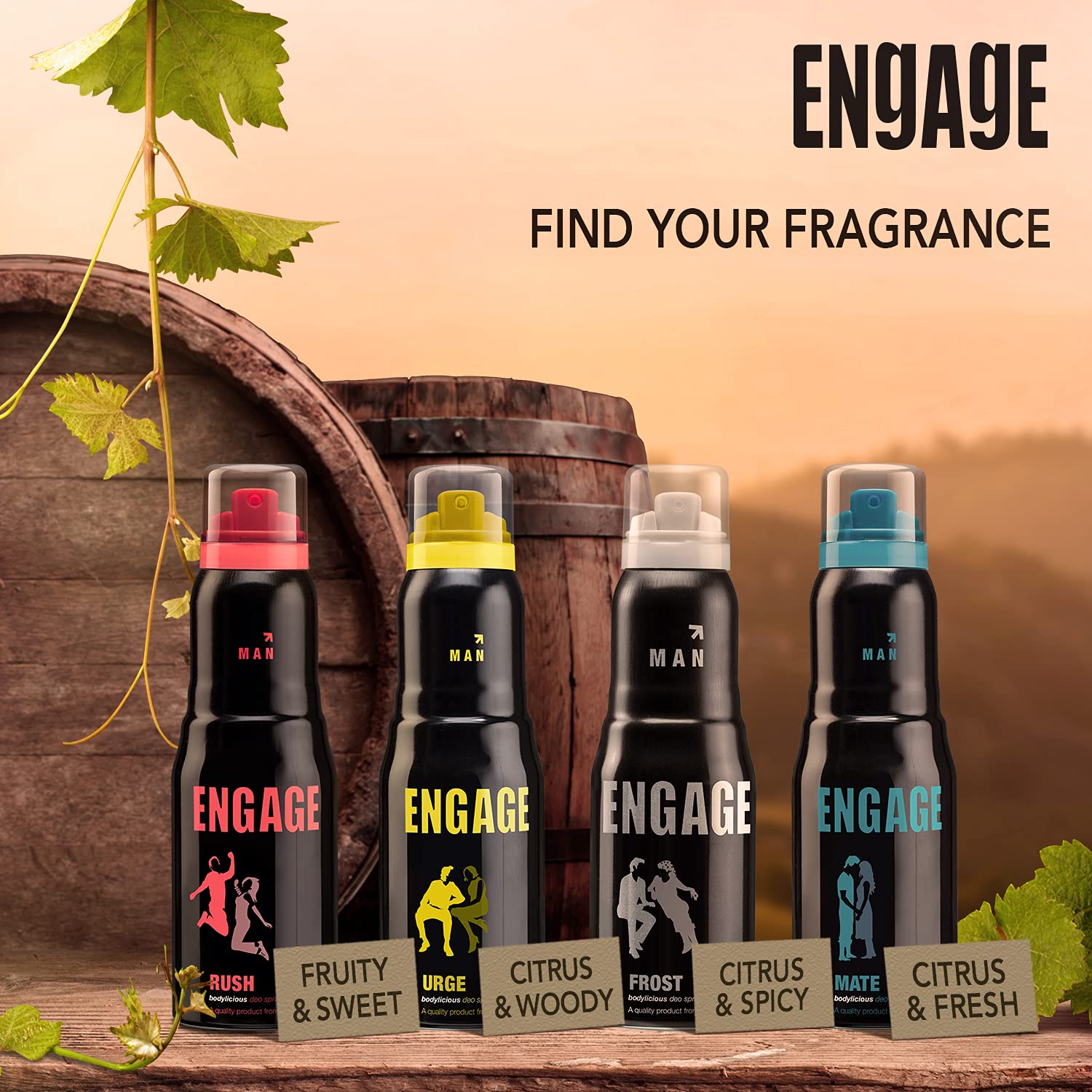 Engage Rush Deodorant For Men | Fruity And Sweet , Skin Friendly Fragrance Body Spray 150ml 5 Fl.oz.