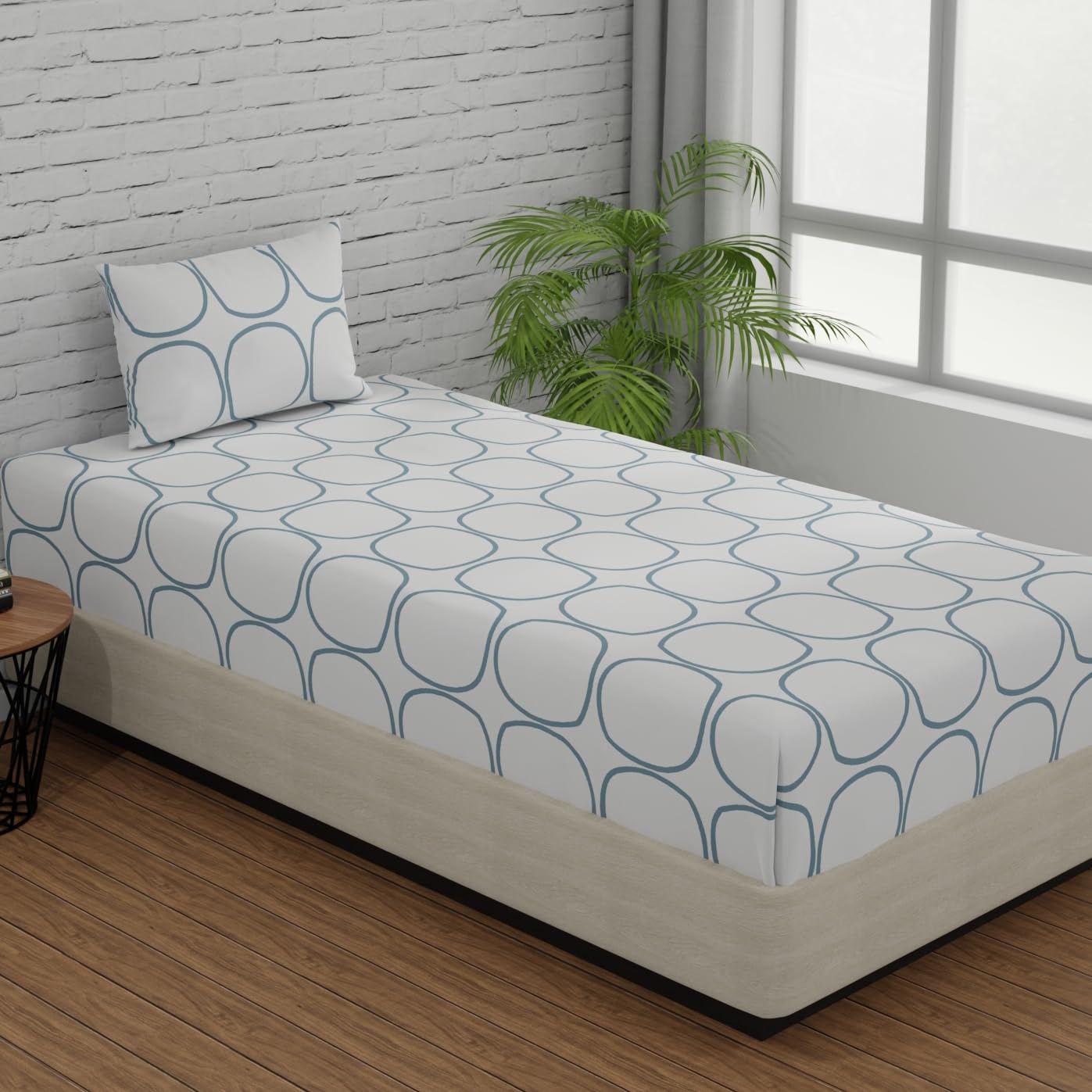 Single Bed Sheet Size - 55 X 88 Inches With 1 Pillow Covers, White | Wash Dark Colors Separately | Lightweight, Soft, & Comfortable Bedsheet