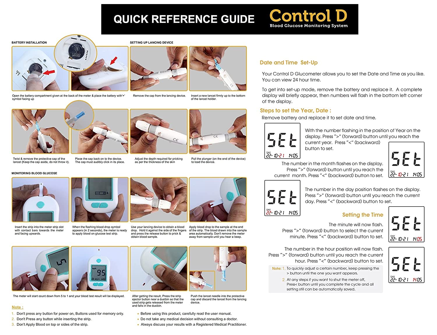 Control D Advanced Digital Glucose Blood Sugar Testing Monitor With 50 Strips Of Glucometer - White, Green