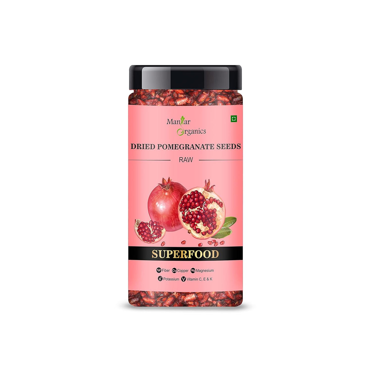Manhar Organics Dried Pomegranate Seeds - Anar Dana Tangy & Sweet, Perfect For Cooking, Snacking & Garnishing, Rich In Antioxidants | 125gm 0.2lbs