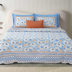 Double Bedsheet For King Size With 2 Matching Pillow Covers (90 X 108 Inches) Blue & Brown | Pure Cotton Jaipuri Bedsheet | Cotton Bedsheet Is Suitable For All Seasons