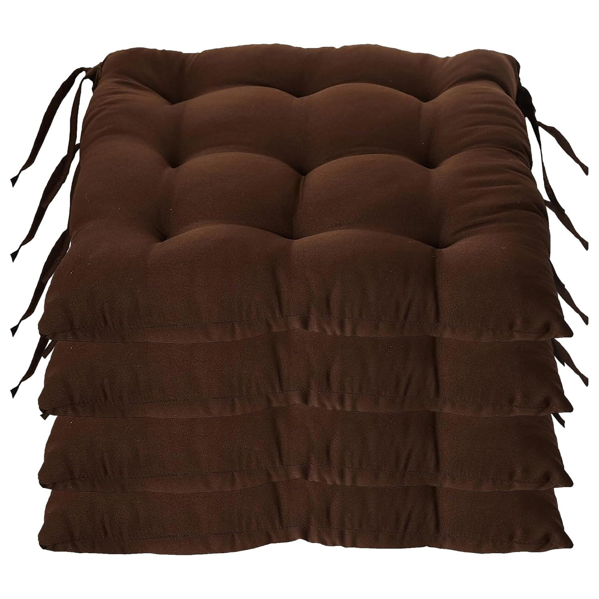 Chair Cushion Pad, Soft & Comfortable Sitting, Chair Pad - Brown | Microfiber Square Chair Pad With Ties | Chair Seat Cushion For Office & Home | Furniture Cushion, Washable - Pack Of 4