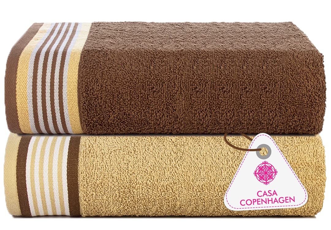 Casa Copenhagen Germany Design 500 Gsm | He & She Super Soft Collection 100% Cotton Large Bath Towel - Brown & Sandy Beige (2 Pieces)