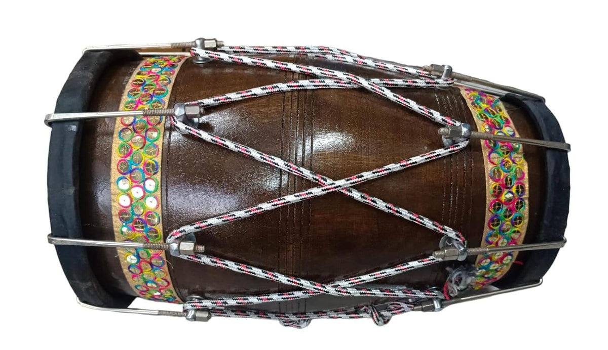 Professional Classical Dholak Nut & Bolt With Bag - Brown | Perfectly Symmetric Round Dholak - Dholak For Festival, Wedding, Satsang | Very Easy To Tune