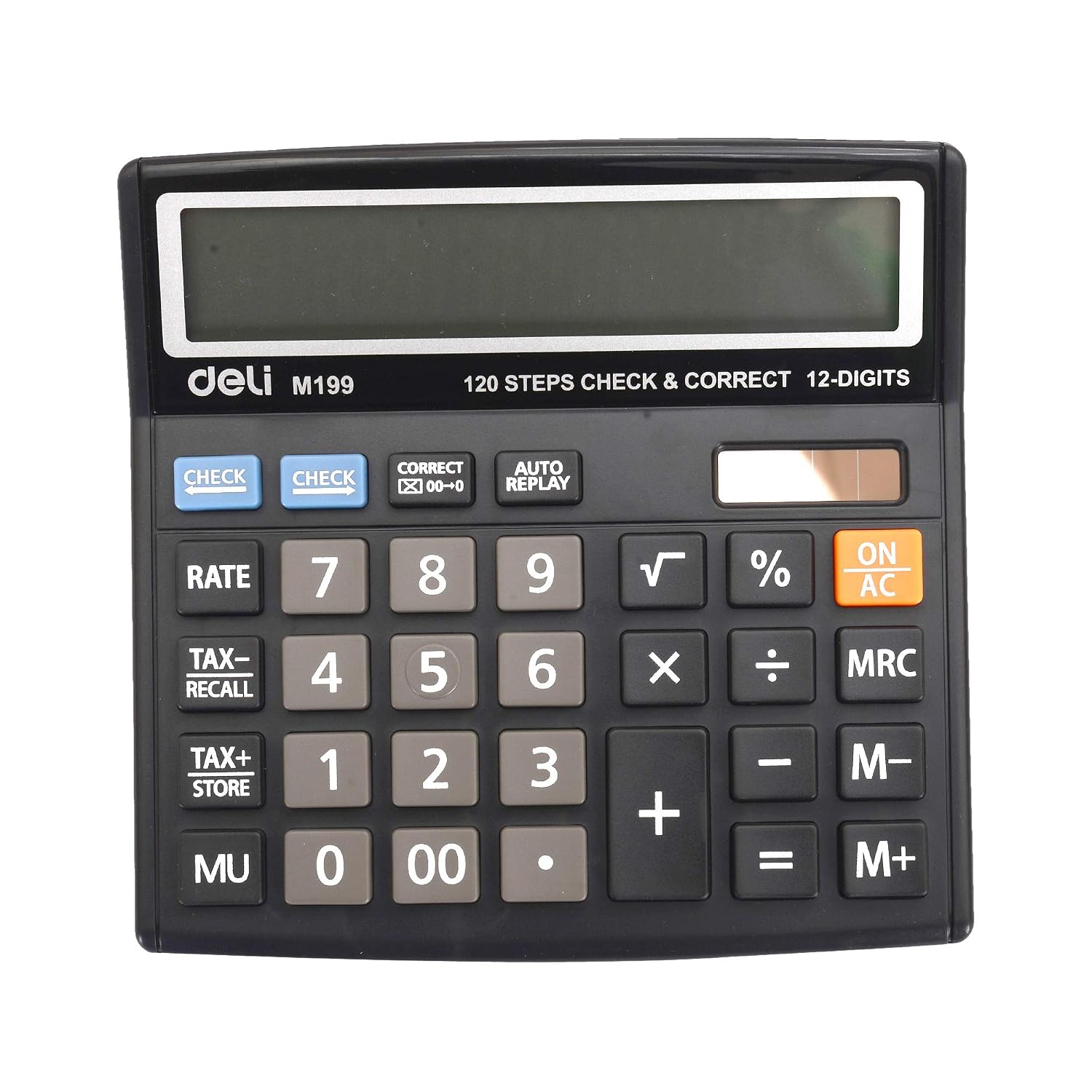 Deli M199 12-digit Display Calculator | 3 Years Warranty | Steps Check And Correct Desktop Calculator & Tax Keys - Black