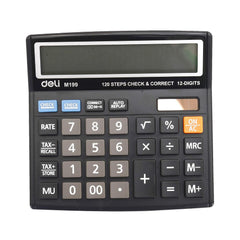 Deli M199 12-digit Display Calculator | 3 Years Warranty | Steps Check And Correct Desktop Calculator & Tax Keys - Black