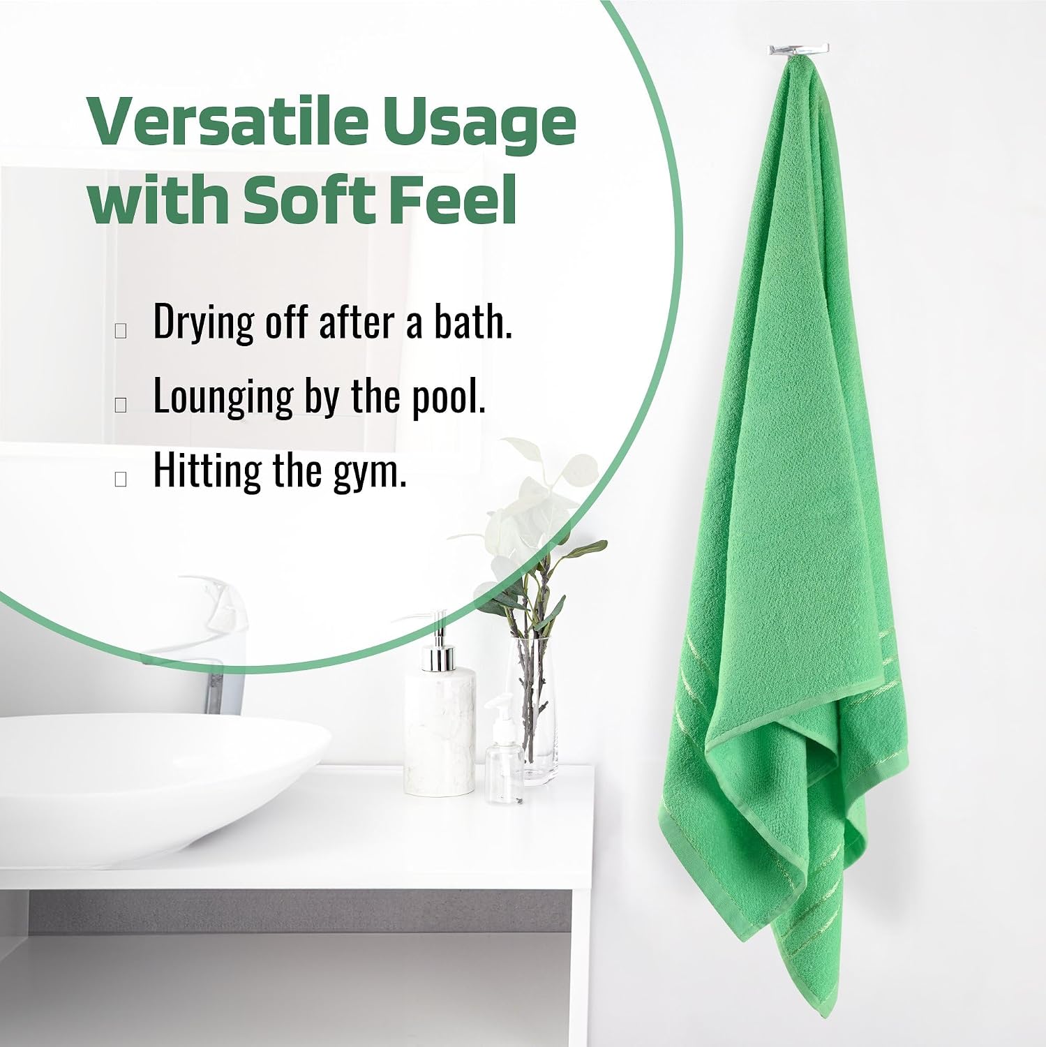 Kuber Industries Bath Towel 450 Gsm | Towel For Bath, Gym, Travel & Beach | Plain Lining (Green)