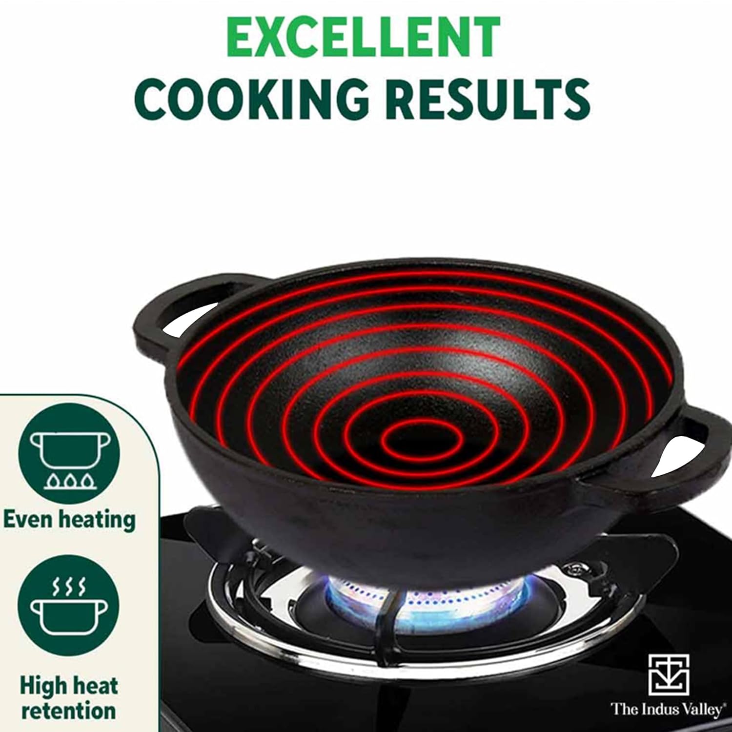 Super Smooth Cast Iron Kadai With Flat Handles & Silicon Grip - Medium, 25.4cm, 10 Inch, 2.5 Liters, 2.4 Kg | Naturally Nonstick, 100% Pure & Toxin-Free, No Chemical Coating