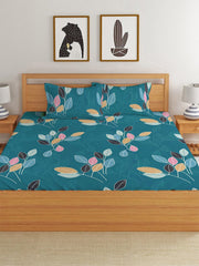 Elastic Fitted Printed Queen Size Double Bed Bedsheet With 2 Pillow Covers | 60 X 78 X 10 Inches, Green | Super Soft Premium Brushed Glace Cotton Material