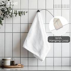 Encasa Xo Kitchen Dish Towels Set 320 Gsm | Waffle Weave & Flat Hand Tea Towel | Quick Drying Reusable Cotton Washcloths | Set Of 4 (White)