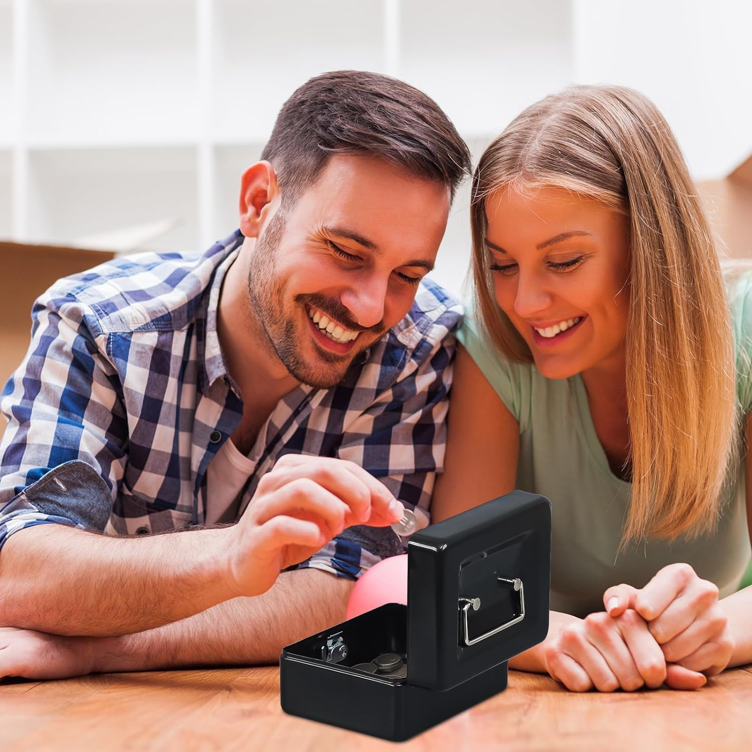 Portable Locking 6 Inch Small Cash Box For Money Coin, Colour - Black , Material - Metal, 18D X 15W X 8H