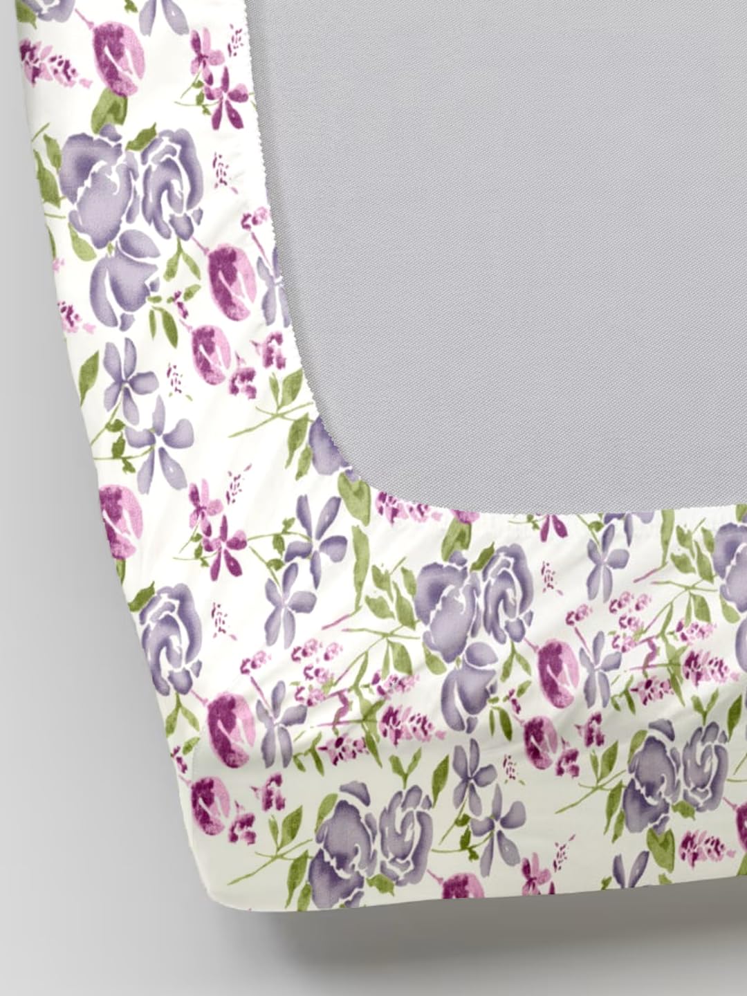 Queen Size Elastic Fitted Bedsheet With 2 Pillow Covers (Size 60 X 78 Inches) White & Lilac | Good For Home, Hotel, Villa, Resort & Guest House Bedsheets
