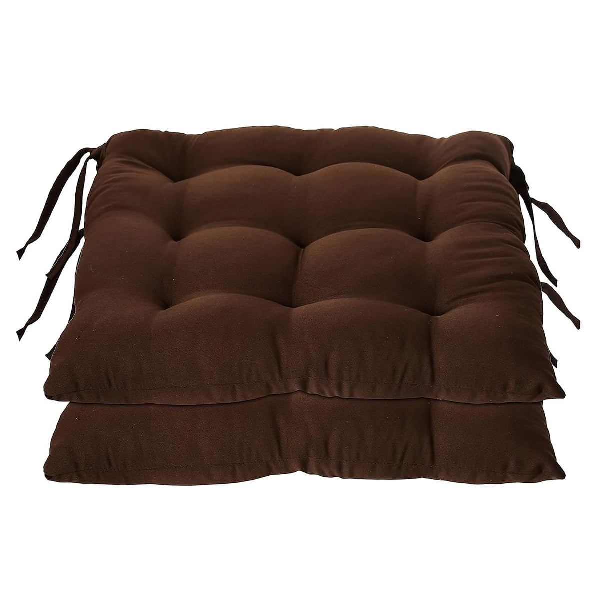 Chair Cushion Pad, Soft & Comfortable Sitting, Chair Pad - Brown Color | Microfiber Square Chair Pad With Ties | Chair Seat Cushion For Office & Home, Floor Pillow, Washable - Pack Of 2