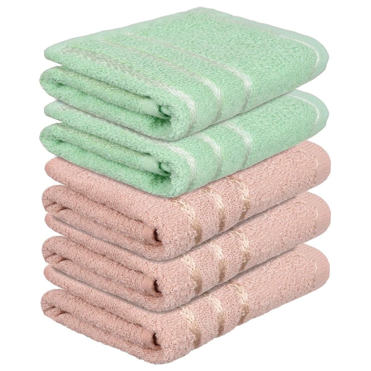 Kuber Industries Face Towel 1000 Gsm | Towels For Daily Use Workout Hand Towel | Lining Design | Pack Of 5 (Brown & Green)