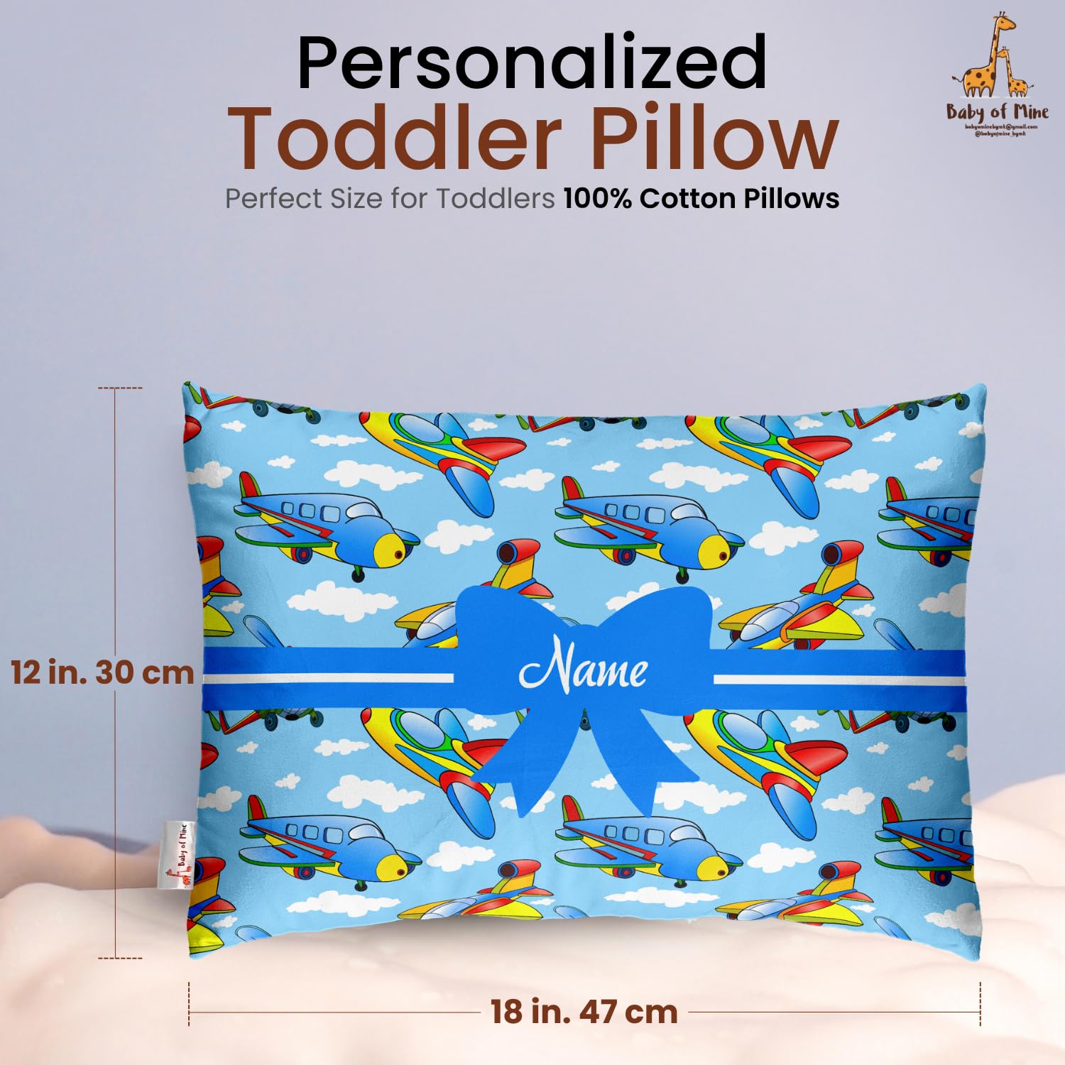 Personalized Pillow For Kids, Super Soft Cotton Kids Cushion - 12 X 18 Inches | Custom Name, For 5 Years Old Kids, Adorable Prints | For Head, Neck Support Baby Pillow - Pillow 15