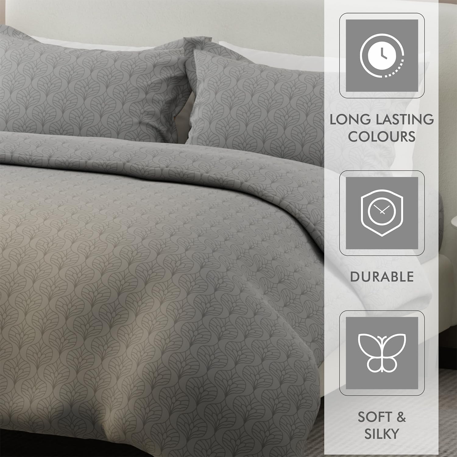 Cotton Blend Bedsheet King Size Set With 2 Pillow Covers - Size 107 X 101 Inches, Grey | Light Weight & Breathable, Bedsheets Safe & Comfortable For Every Season