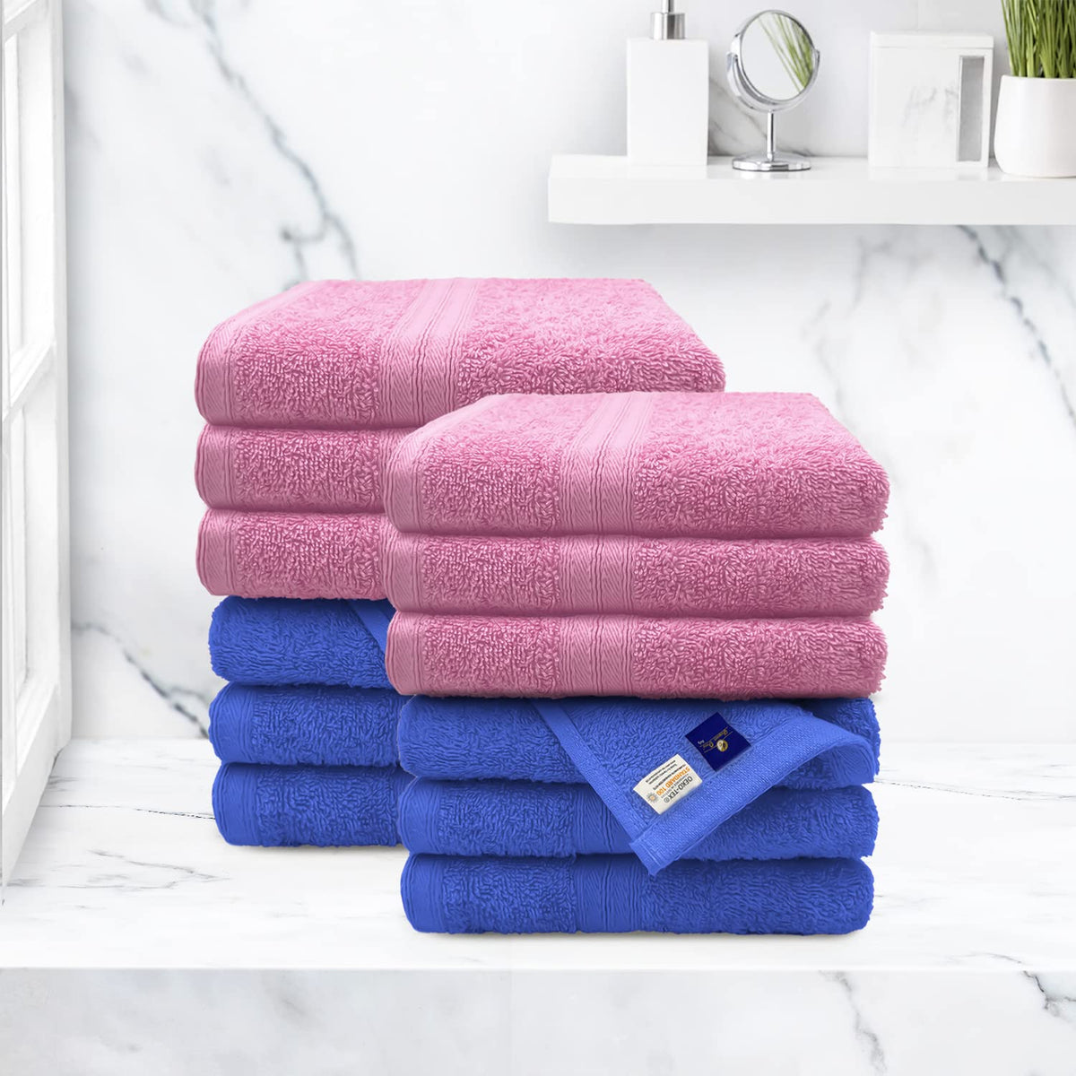 Sassoon Anatolia 12 Piece Cotton Hand Towel 450 Gsm | Soft, Absorbent & Quick Dry Towel For Gym, Home & Yoga (Heaven & Pink)