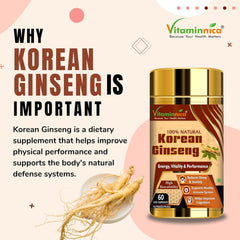 Vitaminnica Korean Ginseng Extract, Supports Stamina, Energy, Vitality, Strength | 60 Veg Capsules 100gm 0.2lbs