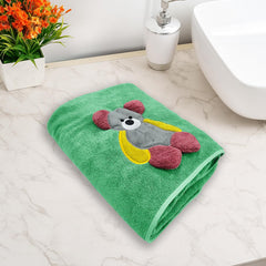 Maxoshine Microfiber Kids Bath Towels 300 Gsm | Quick Drying Towels For Unisex Kids-Teddy Bear Print Baby Towel For Boys & Girls (Green)