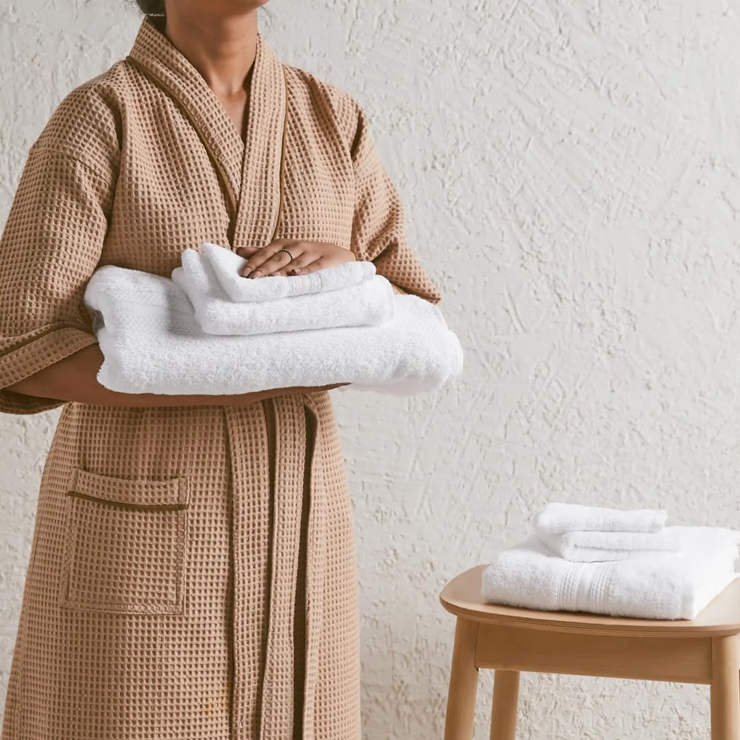 Livspace 100% Cotton 2 Bath, 2 Hand & 2 Face Towel 1300 Gsm | Solid Dyed Super Soft Absorbent & Quick-Dry For Gym & Home Paleto Collection Towel (Optical White)- Set Of 6