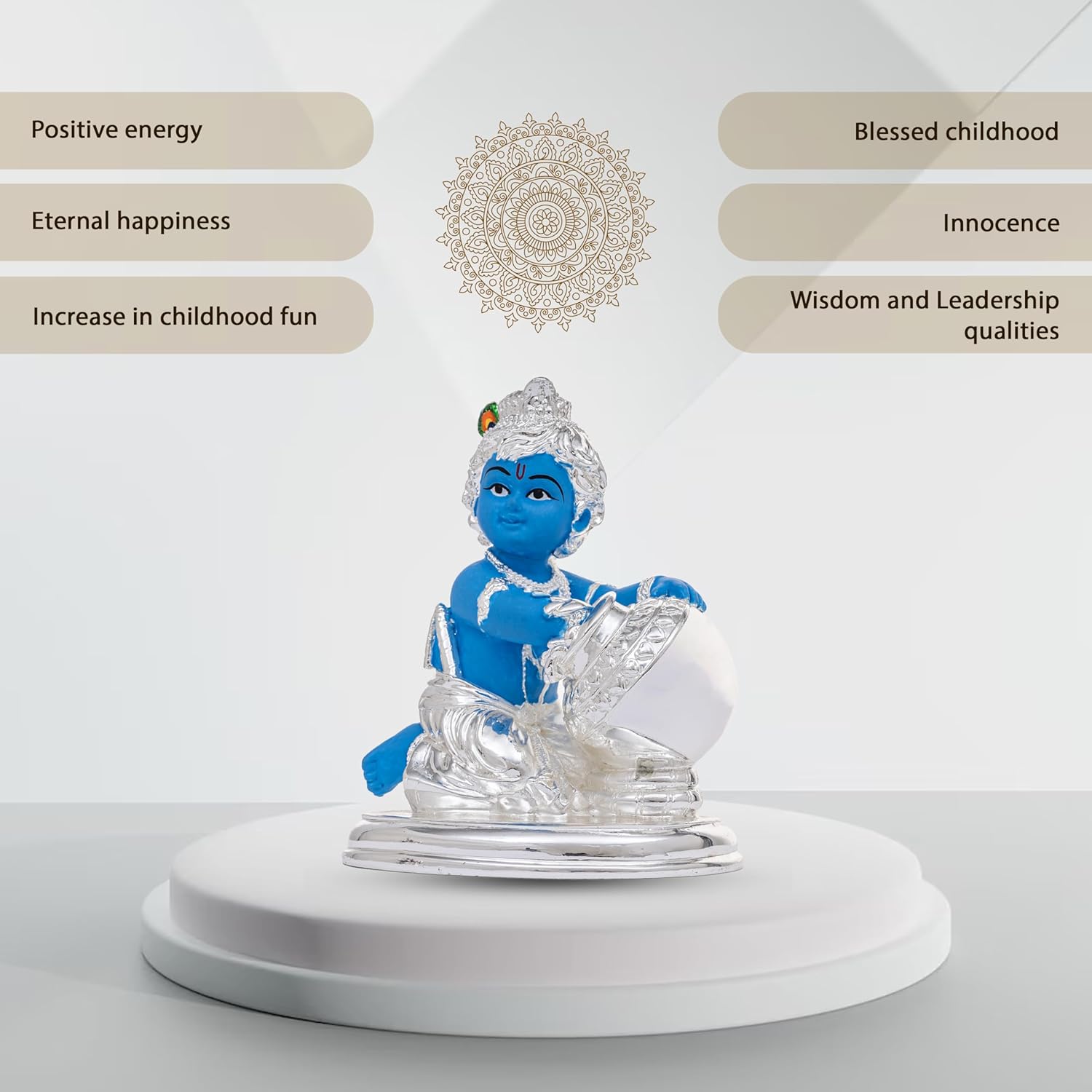 Silver Coated Lord Krishna Idol, Handcrafted Laddu Gopal Idol - Big Size - 6.5, Baby Krishna Statue, For Home Décor - Kanha Ji Ki Murti, Occasion, Makhan Chor Sculpture