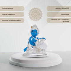 Silver Coated Lord Krishna Idol, Handcrafted Laddu Gopal Idol - Big Size - 6.5, Baby Krishna Statue, For Home Décor - Kanha Ji Ki Murti, Occasion, Makhan Chor Sculpture