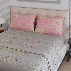 100% Cotton Double Bedsheet With 2 Pillow Covers Size - 87 X 95 Inches, Grey & Pink | 125 Thread Count Lightweight & Durable - Gift For Housewarmings, Weddings, Birthdays