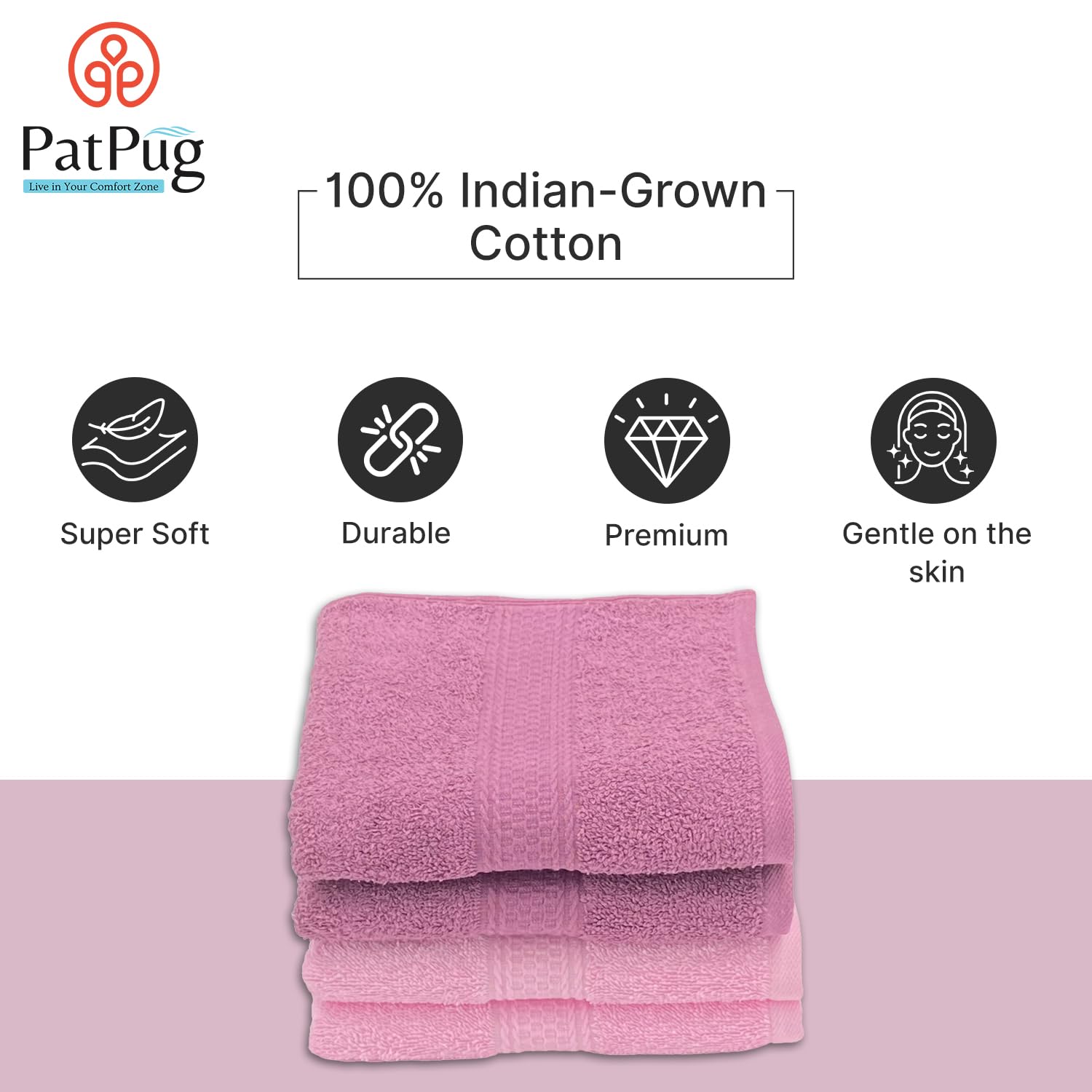 Patpug 100% Indian Ultra Soft Cotton Hand Towel 800 Gsm | For Gym, Workout, Yoga, Wash Basin (Mahogany & Baby Pink) - 4 Piece