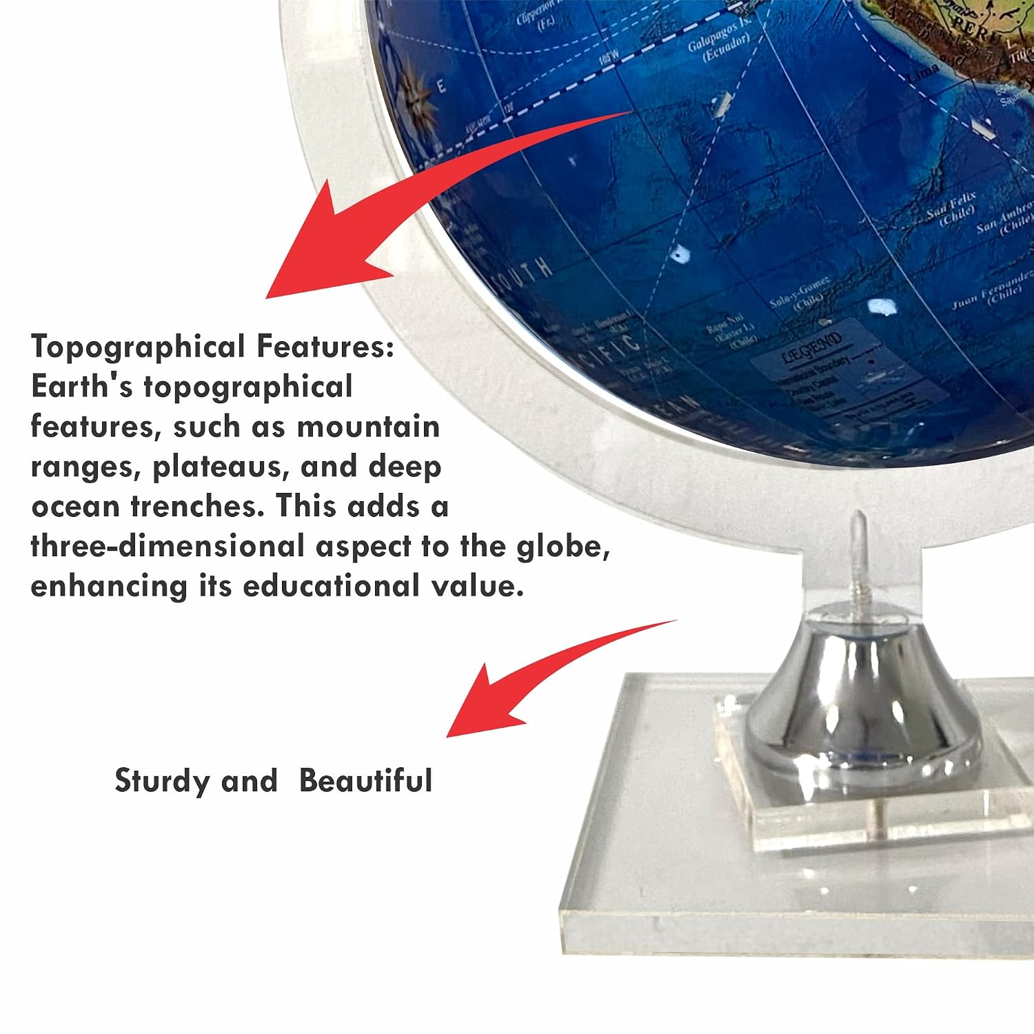 Decorative Physical Globe With Crystal Stand For Home Decor, Office Table, Gift For Boys, World Globe, For Kids & Students Learning - 8 Inches, Blue, Pack Of 1