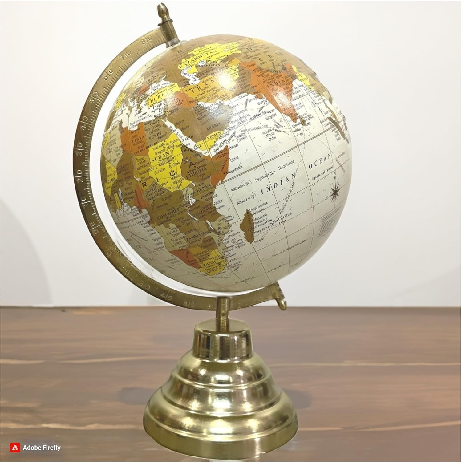 Rotating Globe With Gold Metal Arc & Sturdy Metal Base, Learning With This Antique-Style Globe, For Students, Pack Of 1
