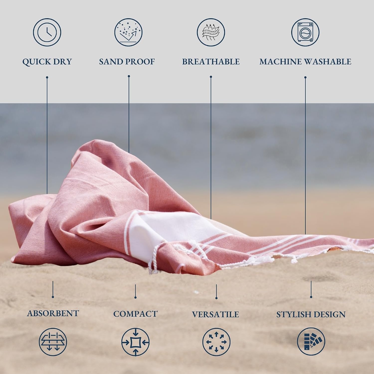 Lane Linen Beach Towel 699 Gsm | Oversized, Pre-Washed Large Beach Towels, Sandless Beach Towel, Quick Dry Travel Towel - Cashmere Rose (2 Pack)