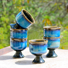 Studio Pottery Handmade Ceramic Ice Cream Cups Set Of 6 - 150ml Each, Floating Blue | Fancy Ice Cream Bowl Set - Sweet, Dessert Bowls