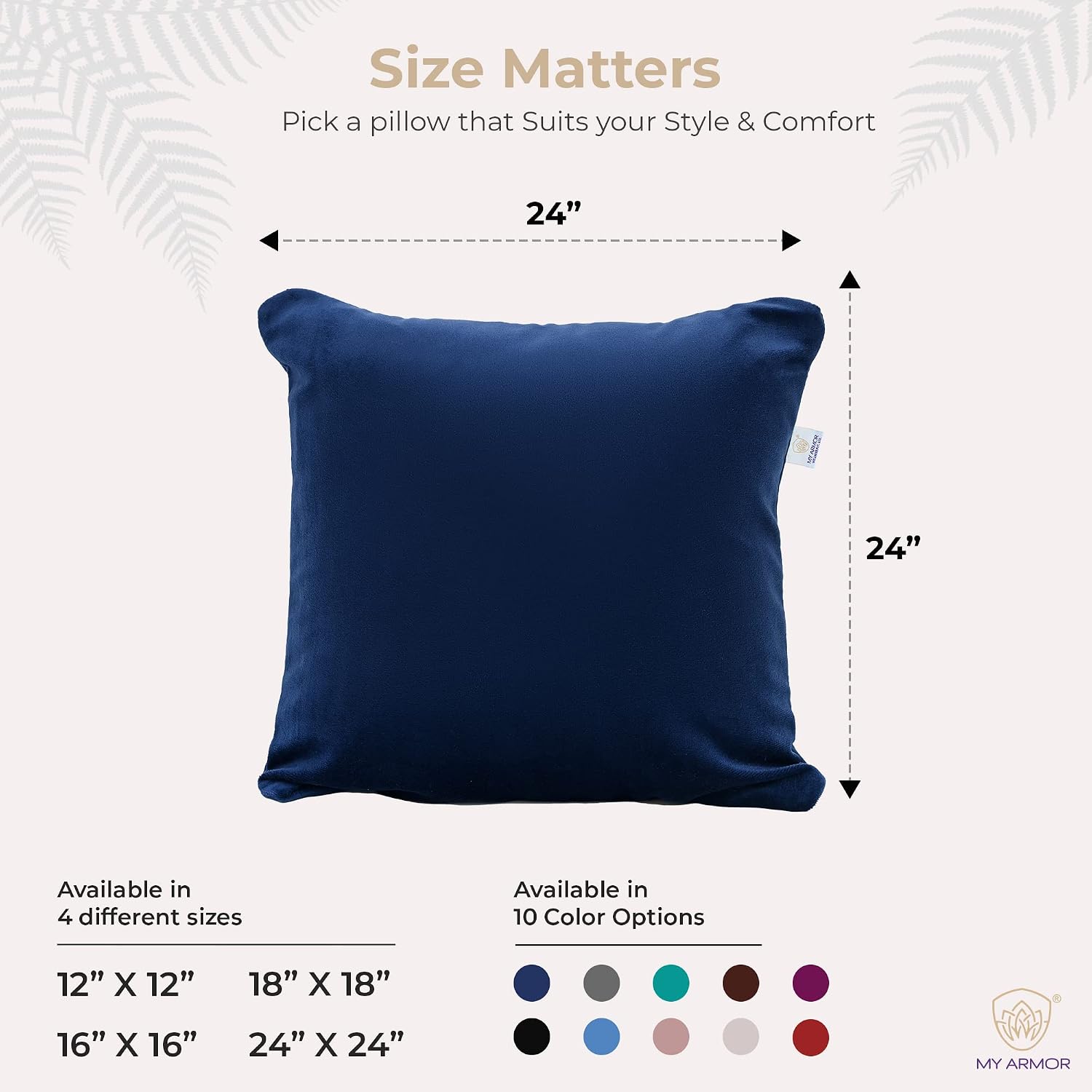 Microfiber Square Soft Pillow Cushion For Sofa & Bed, Navy Blue - 24 X 24 Inch | Fluffy Pillow For Comfort & Back Support | Hypoallergenic, Washable | Premium Velvet Outer Cover - Pack Of 1