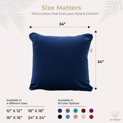 Microfiber Square Soft Pillow Cushion For Sofa & Bed, Navy Blue - 24 X 24 Inch | Fluffy Pillow For Comfort & Back Support | Hypoallergenic, Washable | Premium Velvet Outer Cover - Pack Of 1