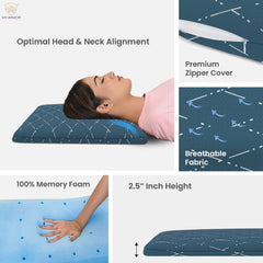 Cool Gel Memory Foam Pillow, Orthopedic Pillow Ultra - Thin Size - 2.5 Inch | Thick Pillow For Sleeping & Neck Pain Relief With Removable Washable Blue Checks Cover - Pack Of 1