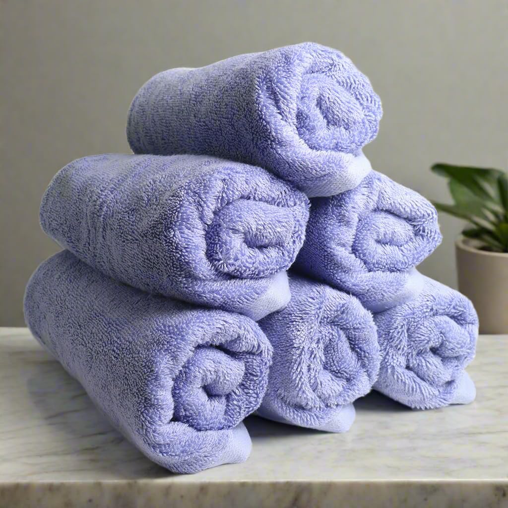 Heelium Bamboo Hand Towel 1200 Gsm | Ultra Absorbent & Anti-Bacterial 3x Softer Than Cotton Towels Pack Of 6 - Iris