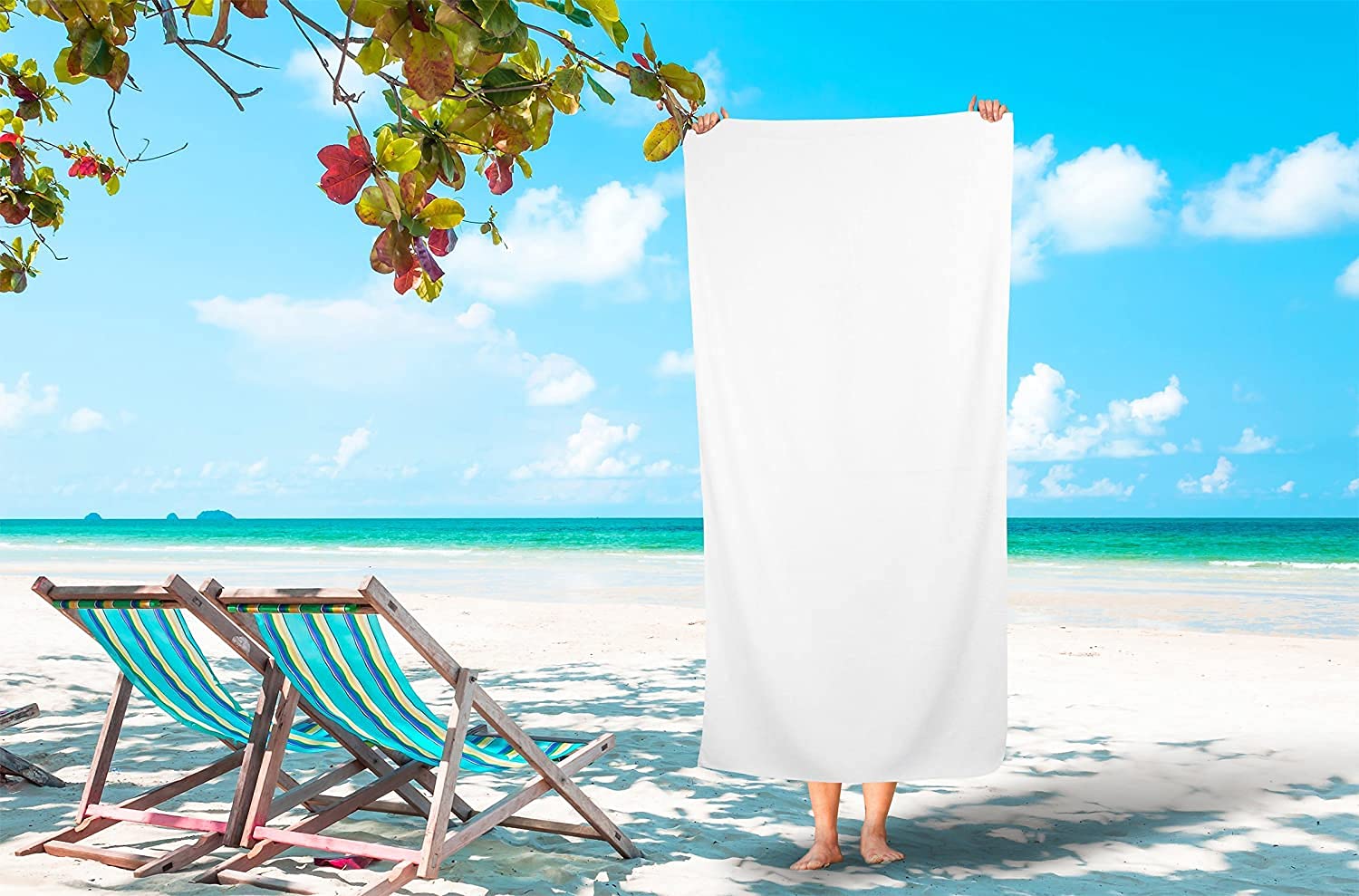 Tiqh 100% Zero Twist Cotton Highly Absorbent & Quick Dry Extra Large Soft Beach Towel 600 Gsm (White)