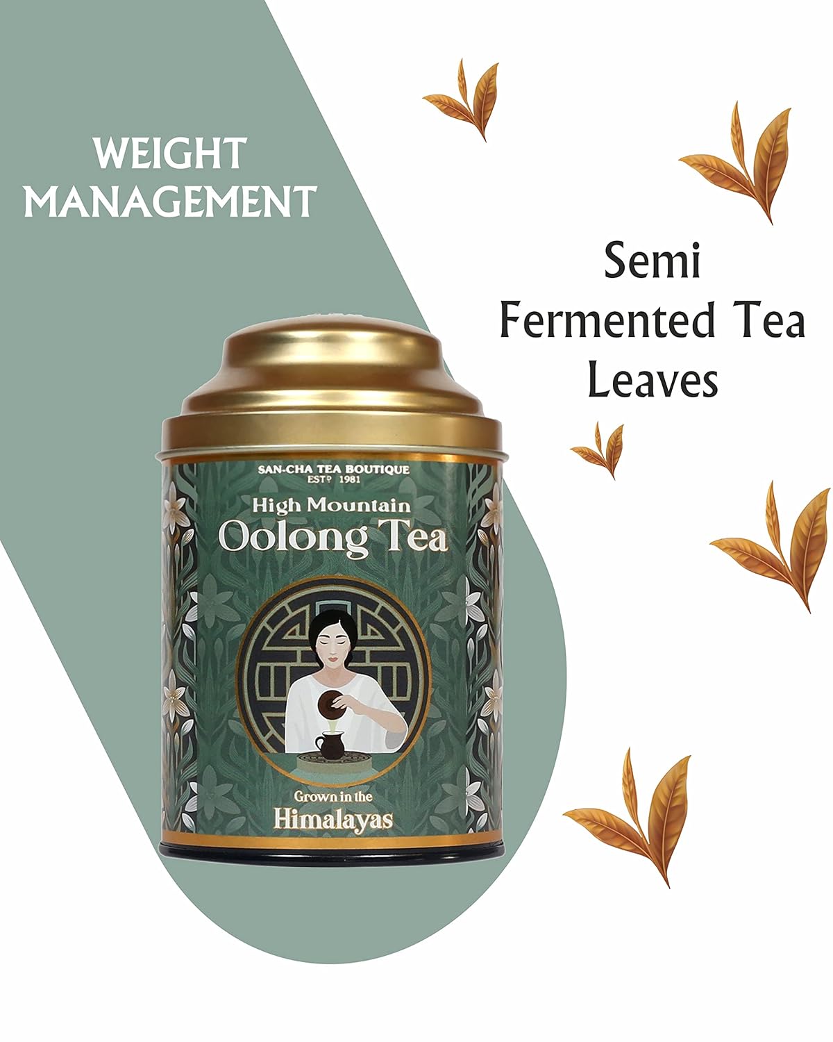 San-Cha High Mountain Oolong Tea - 50gm, 1.7 Ounce | Improves Skin Health, Aids Weight Loss - Low Caffeine Loose Leaves Himalayan Tea
