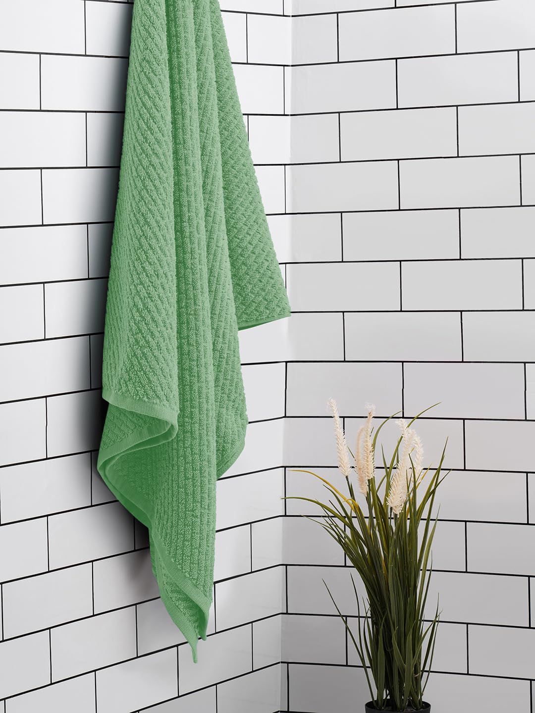 Spaces 100% Cotton Large Size Bath Towel 450 Gsm | Super Absorbent, Quick Dry, Ultra Soft Bath Towel | Dobby Solid Design (Malachite Green)