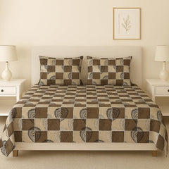Glace Cotton Flat Double Bedsheets With 2 Pillow Covers | 90 X 90 Inches, Brown & Beige | Double Bed Breathable | Wrinkle Free & Summer