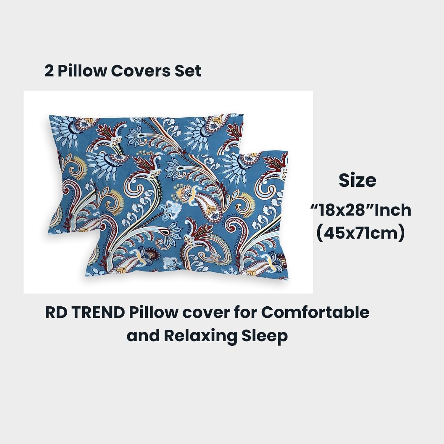 Elastic Fitted Bedsheet For King Size With 2 Pillow Covers - 72 X 78 X 8 Inches, Blue | Presents Luxurious Glace Cotton Super Soft 210 Thread Count