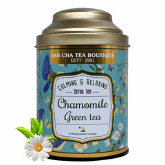 San-Cha Chamomile Green Tea - 25 Biodegradable Tea Bags | Calming & Relaxing Detox Tea - Environment Friendly & Made In Corn Fiber | Low Caffeine