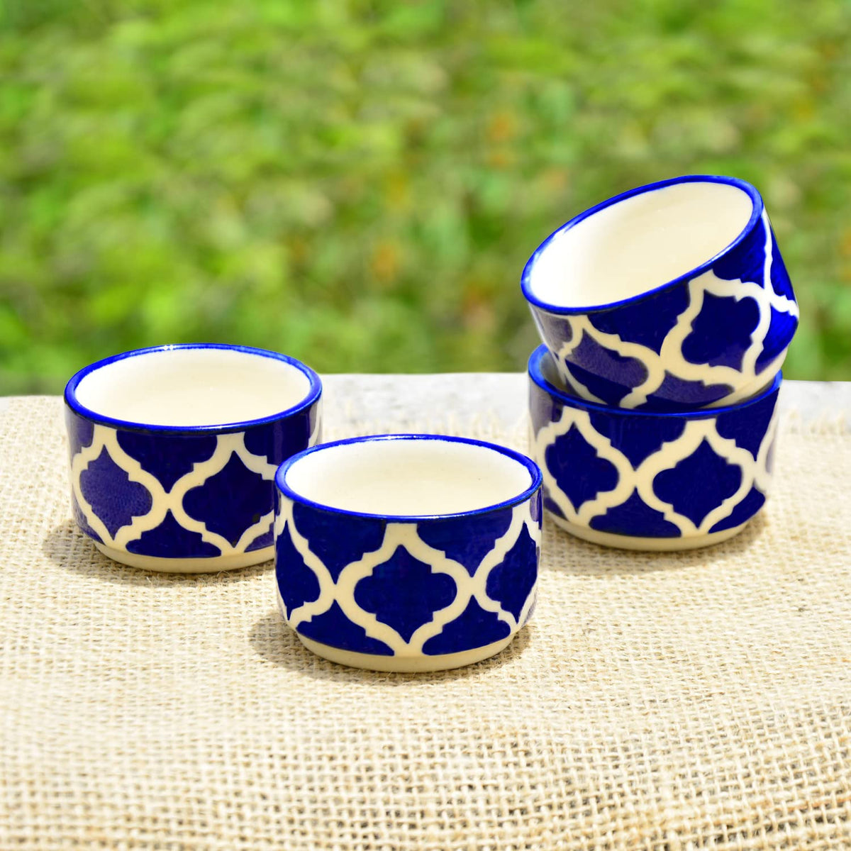 Hand Painted Ceramic Dip Bowls Set Of 4 - 50ml Each, Blue | Chutney Bowls - Ketchup Bowls