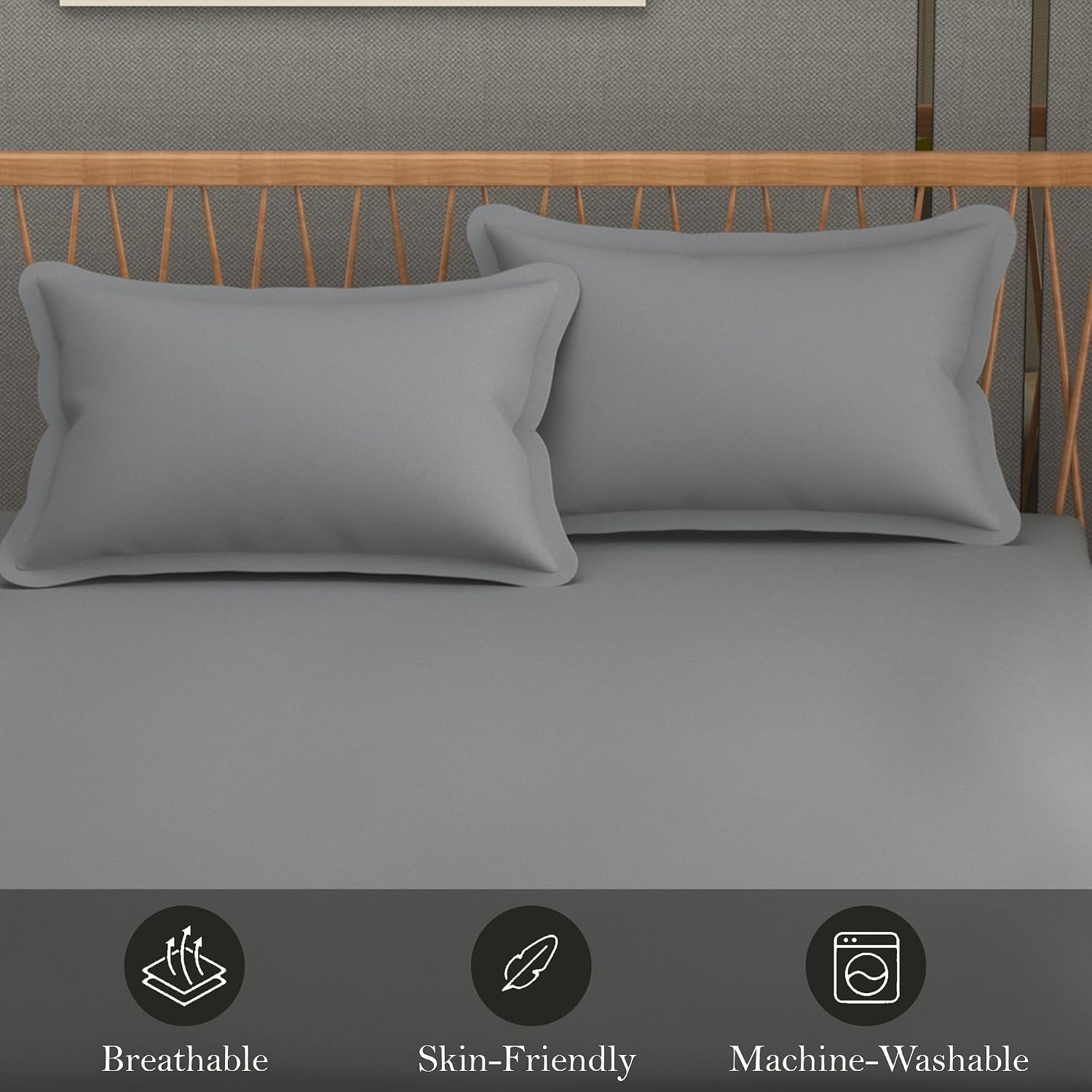 Queen Size Solid Plain Bedsheet Set Includes 2 Pillow Covers - 90 X 95 Inches, Grey | Exceptional Softness & Breathability | Premium Microfiber Material