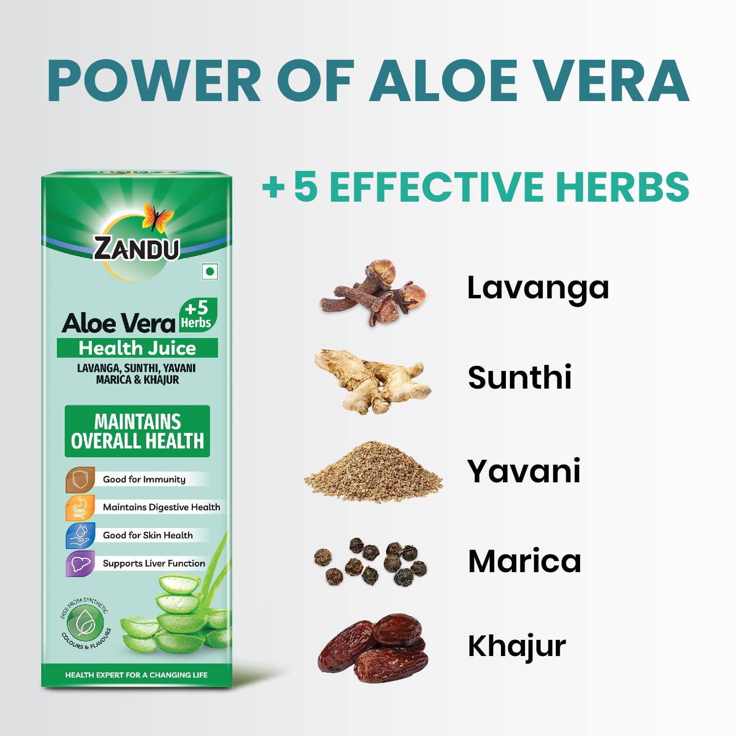 Zandu Aloe Vera Juice With 5 Added Herbs, Pure & Natural, Ayurvedic Immunity Booster, Good For Digestive Health, Skin Health, No Added Sugar, 1 L 2.2lbs