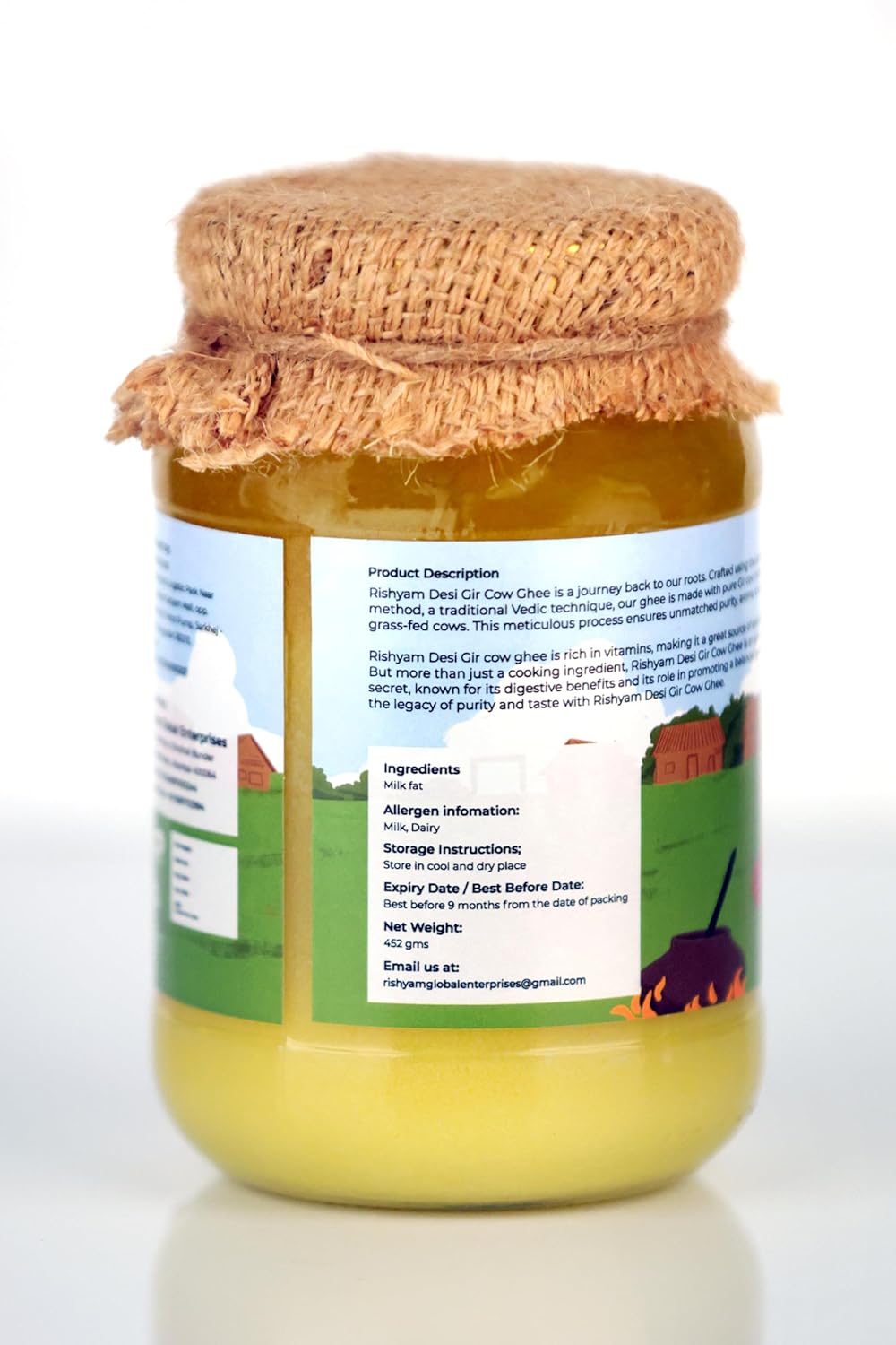 Organic Natural Desi Gir Cow Ghee By Rishyam | Made With Vedic Bilona Method Indian Gir Cow Ghee Good For Dishes | (500ml) 16.9 Ounce | Jar Pack