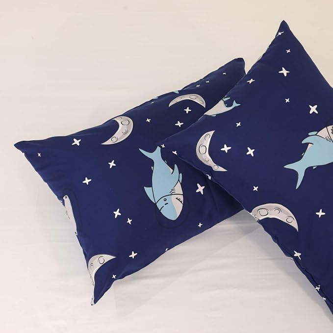 Kids Bed Sheet Collection Fun, Colorful & Comfortable Bedding For Boys & Girls - 108x108 Inches, Blue | Wrinkle-Free, Soft & Cozy – Moonlit Sharks Pattern