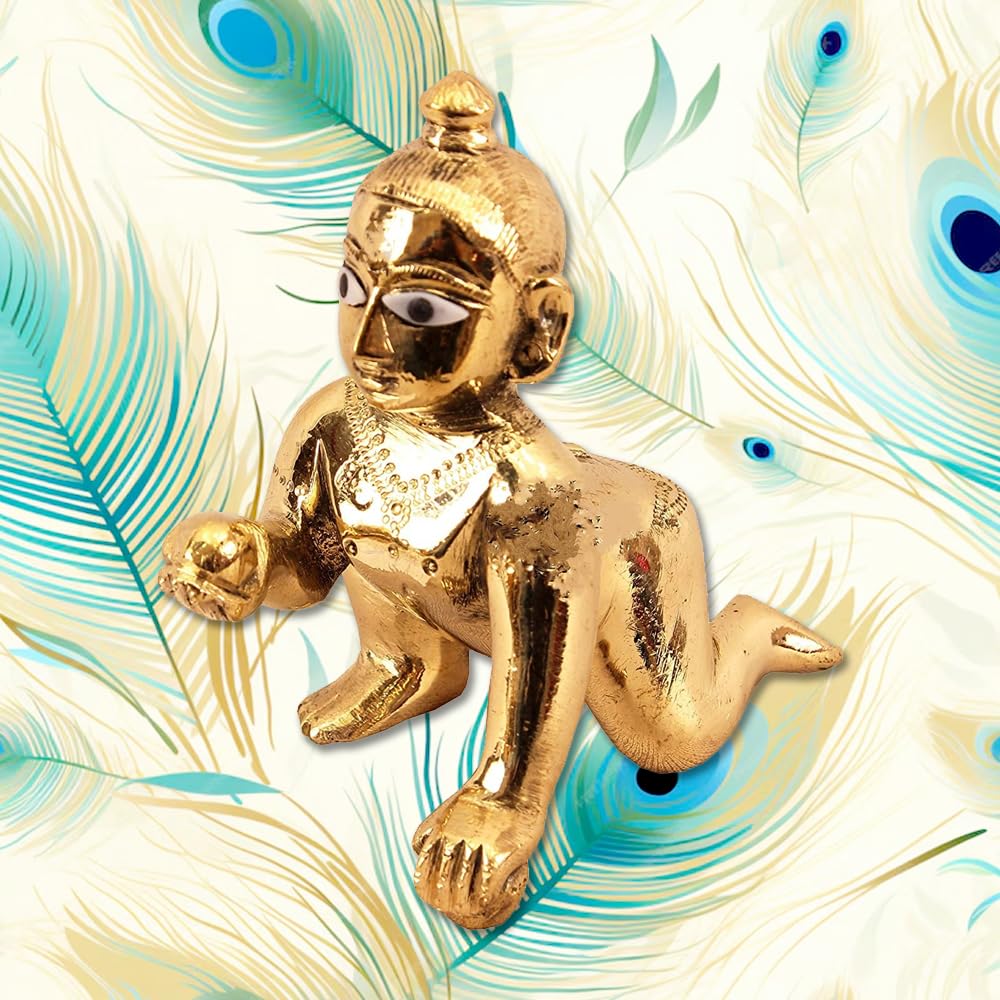 Laddu Gopal Statue, Bal Gopal Thakur Ji Idol, Gold, Brass, Small Size - No.1, 2, Antique Look, For Home, Tample, Mandir, Pooja Ghar, Best Gifts | Janmashtami Specials Statue